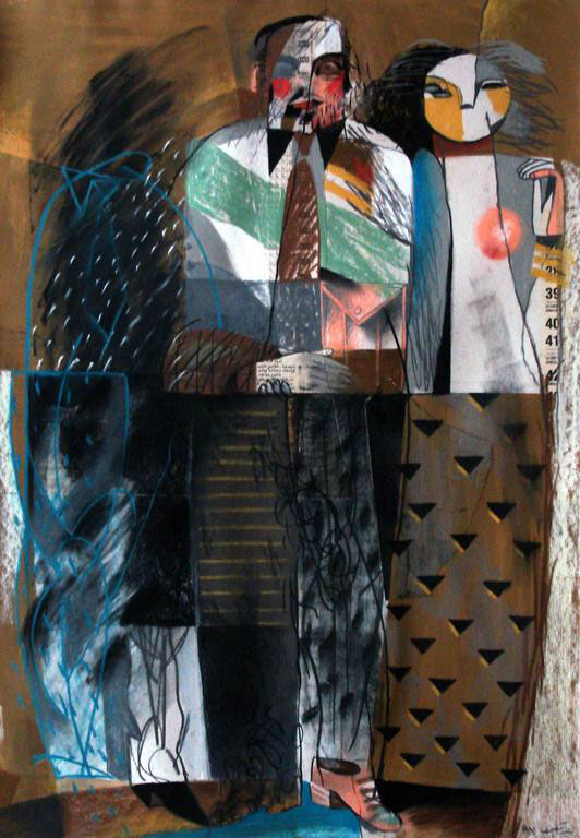 Youssef Abdelke - Figures 9 - 1992. Pastel et collage sur papier 100 x 70 cm. Collection privée. © Youssef Abdelké - Courtesy Galerie Claude Lemand - Paris
