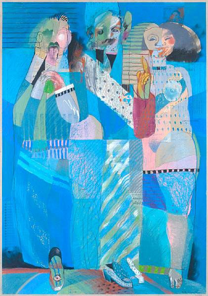 Youssef Abdelke, Figures. 1993  Figures, 1993. Pastel et collage sur papier, 100 x 70 cm. Collection privée. © Youssef Abdelké. Courtesy Galerie Claude Lemand, Paris